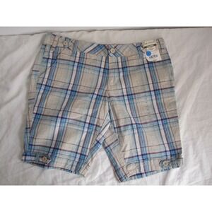 NEW Arizona Bermuda Blue Khaki Purple Plaid Checkered Shorts sz 11 Low Rise Cute